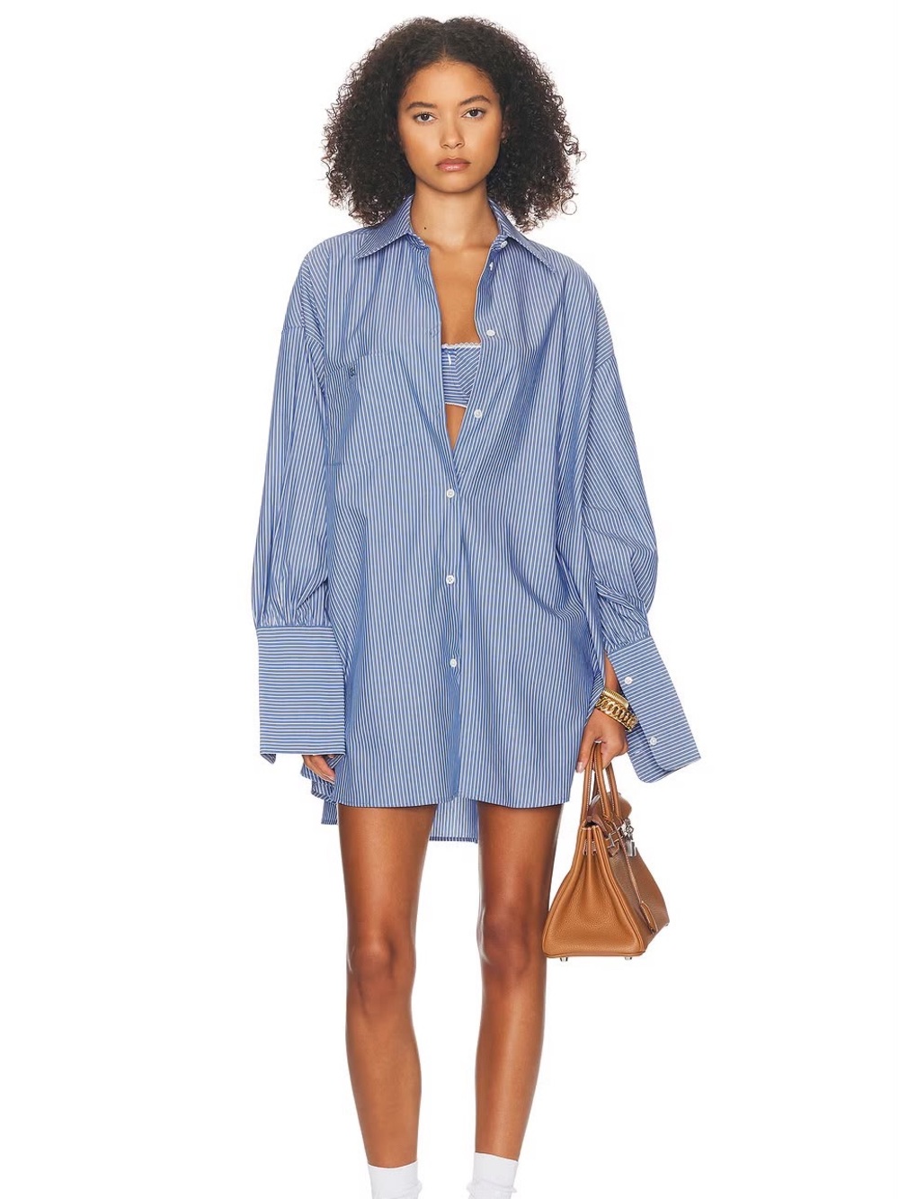 Helsa Oversized Blue Pinstripe Button-Up Shirt size XS